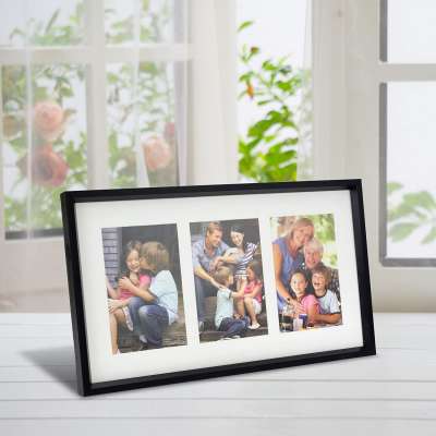 3 Opening 4x6 Decorative Black Wooden Matted Collage Photo Picture Frame