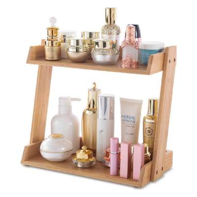 2 Layers Bamboo Bathroom Countertop Vanity storage shelf rack