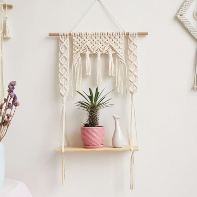 Boho Chic Bohemian macrame woven wood wall Hanging sign shelf