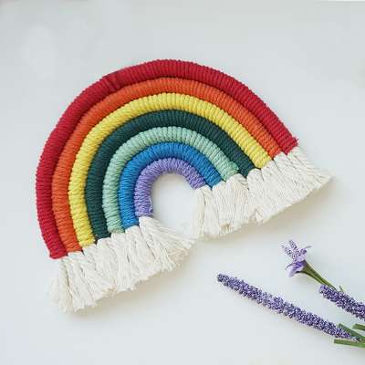 Woven Rainbow Macrame Decor Wall Hanging Tapestry for Kids Nursery Decoration