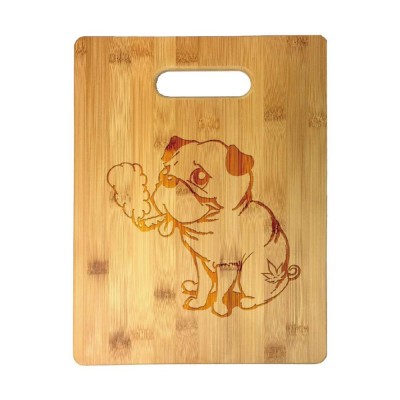 Kitchen Dog Pug Laser Engraved Wood Bamboo Cutting Board