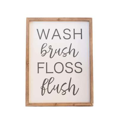 Rustic Farmhouse Wooden Bathroom Wash Brush Floss Flush Framed Wall Hanging Quote Sign