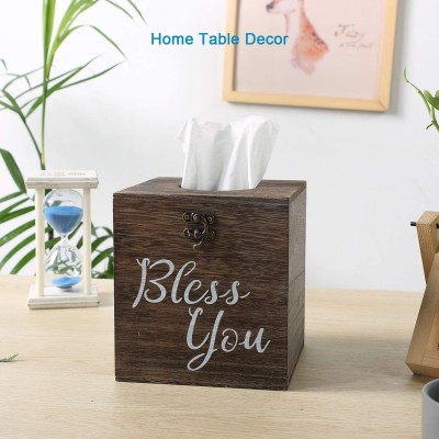 Farmhouse Bless You Square Wooden Napkin Dispenser Tissue Box Cover Toilet Paper Holder